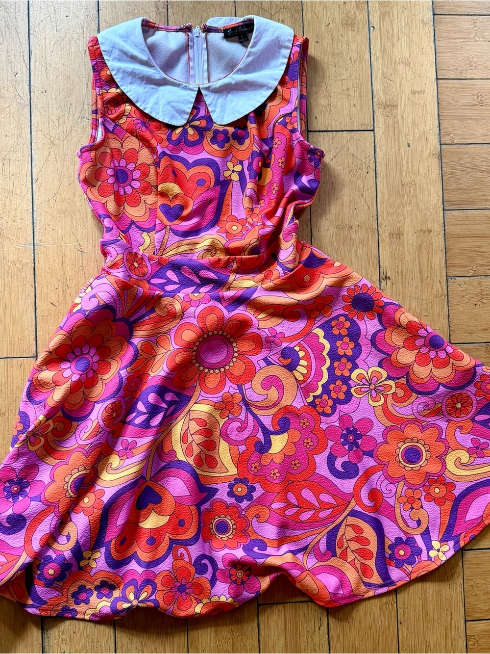 Retro Floral Peter Pan Collar Mini Dress in Pink & Orange